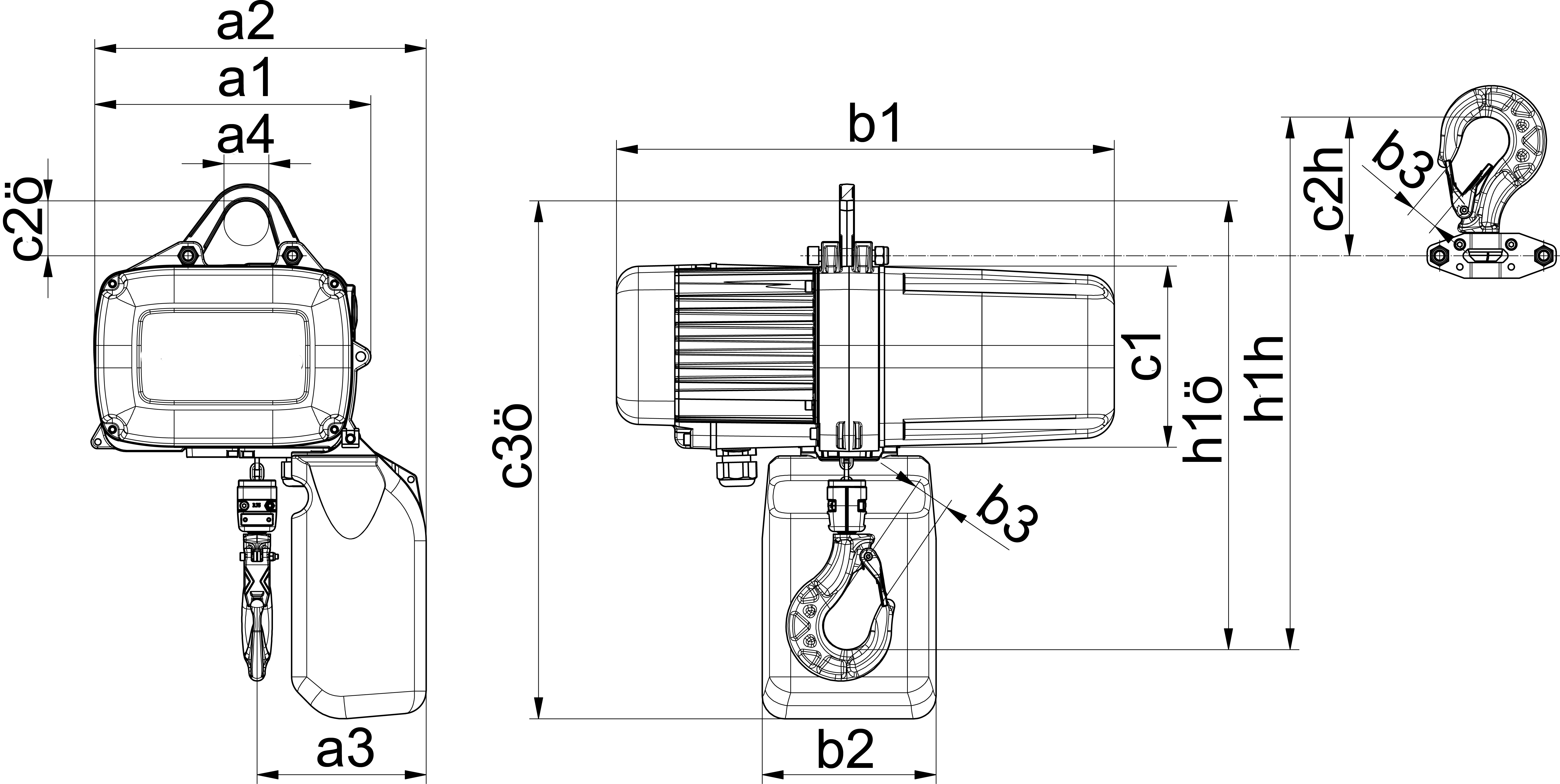 Kladkostroj řetězový elektrický GPM2501NL1Ph nosnost 250kg/3M