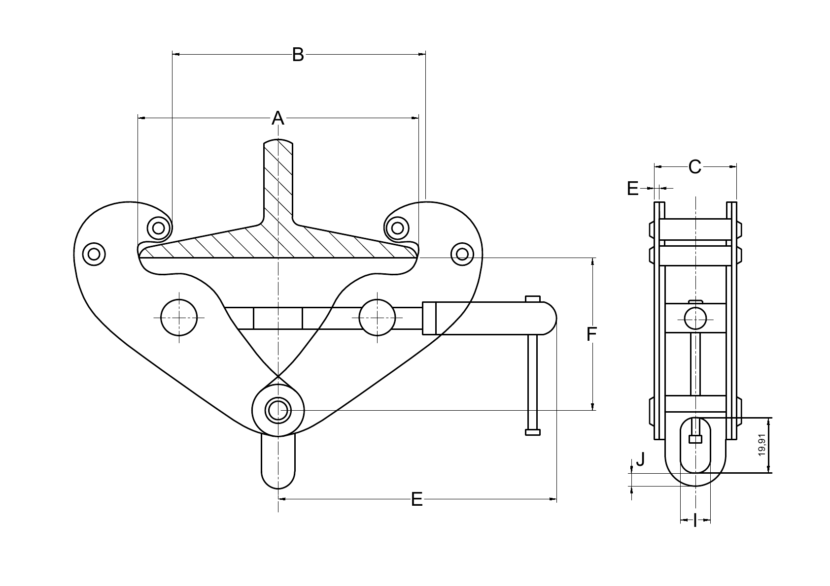 Závěsné zařízení s okem ZZ-CHO 020 s nosností 2000 kg a rozsahem 75-230 mm