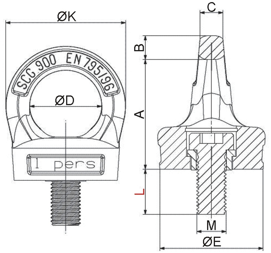 Šroubový jistící bod otočný RSHVX16PSA M16x24 mm/2 osoby