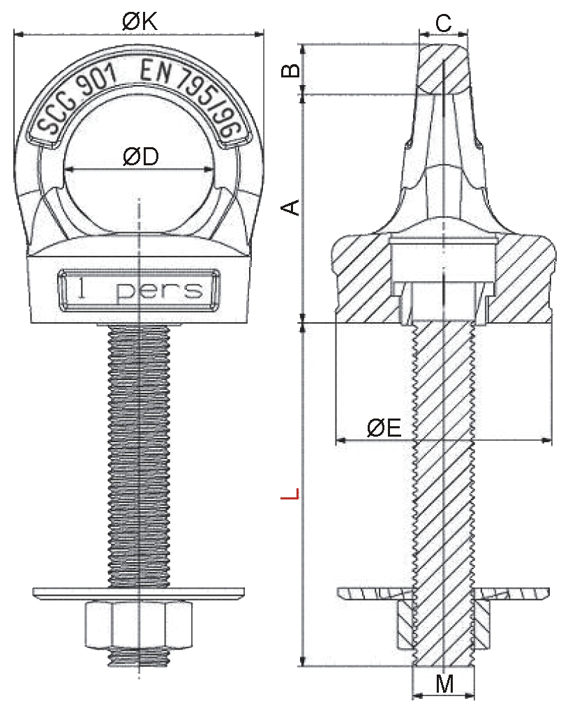 Šroubový jistící bod otočný RSHVX16150PSA M16x150 mm/2 osoby
