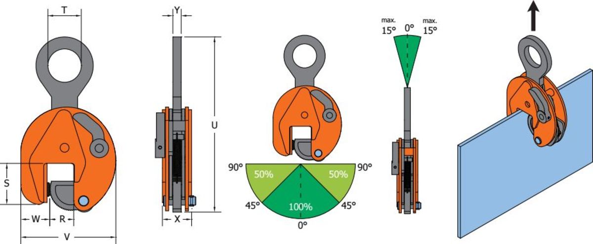 Svěrka na plech VCEW 6T s nosností 6000kg a pracovním rozsahem 0-50mm