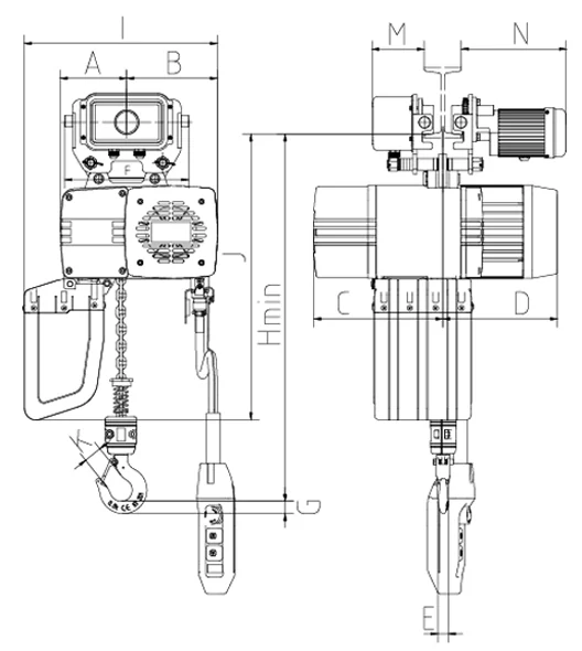 Pojezd kladkostroje elektrický TEF1000DG nosnost 500 kg 74-140mm