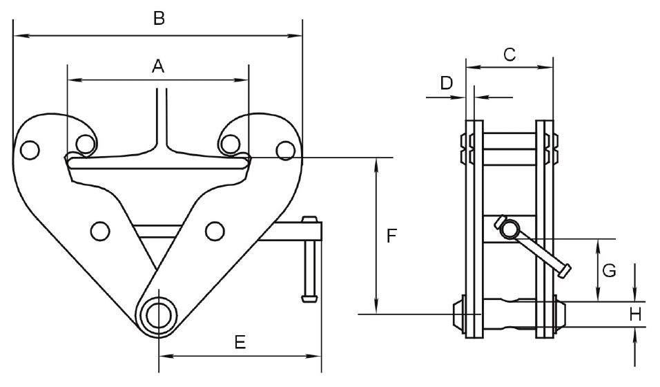 Závěsné zařízení CTK5000 s nosností 5000 kg a rozsahem 80-320 mm