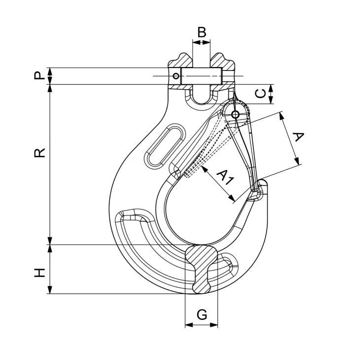Hák s vidlicí a pojistkou CB06SF (C79SN) 1 120 kg (další velikosti dle výběru)