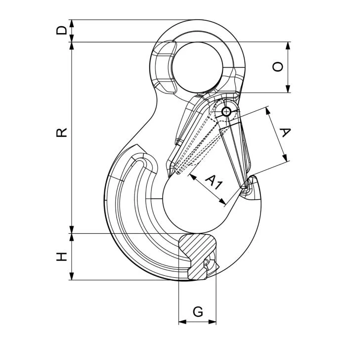 Hák s okem a pojistkou CA06SF (C29SN) 1 120 kg (další velikosti dle výběru)