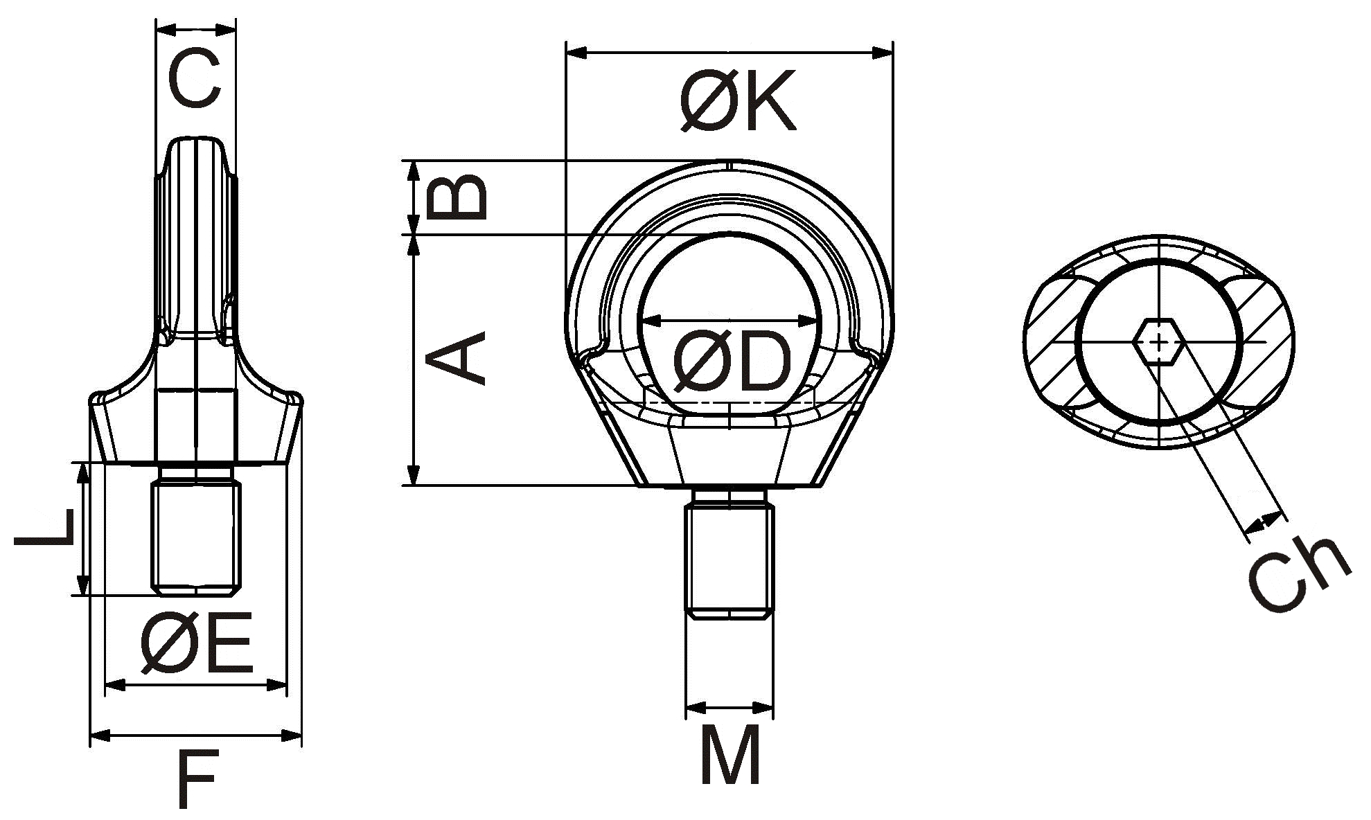 Šroubový bod otočný RSHV24INOX M24x36 NEREZ nosnost 2500 kg