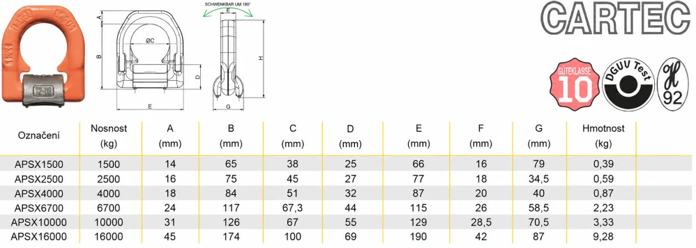Oko navařovací s pružinou APSFX6700 nosnost 6700 kg