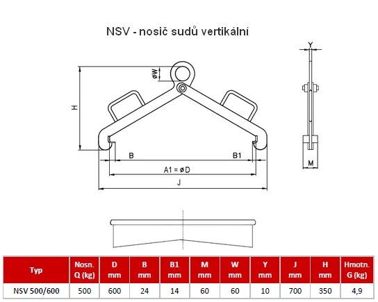Nosič sudů vertikální NSV 500/600 nosnost 500kg